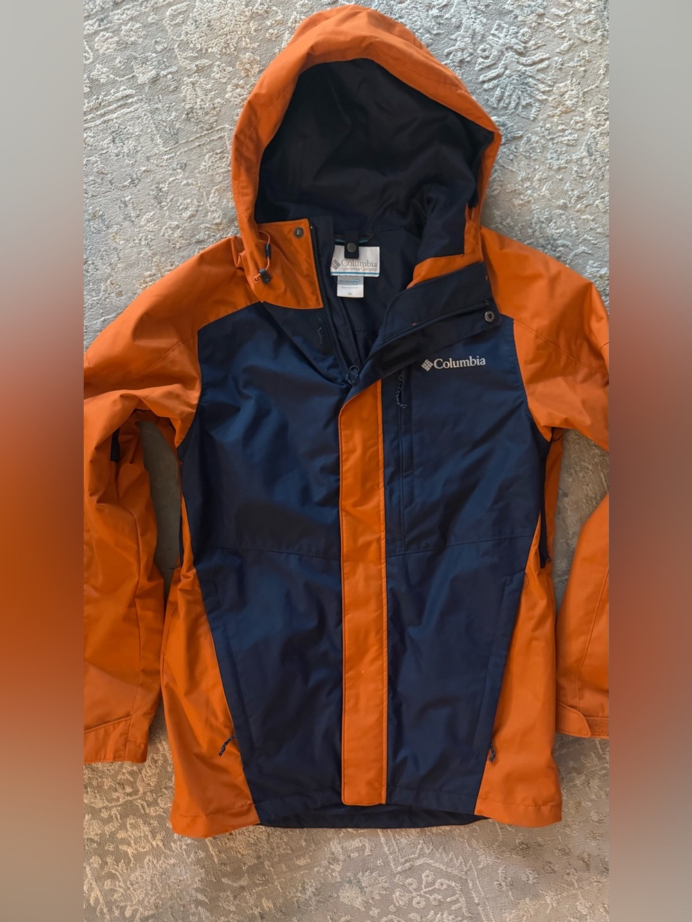 Columbia Interchange Jacket Mens XS Orange Navy Omni Heat Hooded 2-in-1 Coat